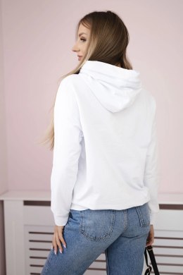 Bluza damska z zamkiem na kapturze biała