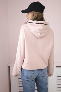 Bluza damska z zamkiem na kapturze pudrowy róż