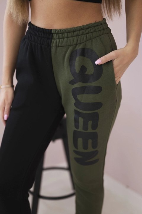 Spodnie damska dresowe z napisem QUEEN khaki Spodnie damska dresowe z napisem QUEEN khaki