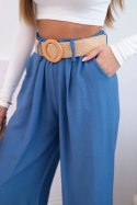 Spodnie damskie wiskozowe z ozdobnym paskiem jeansowe