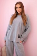Komplet bawełniany bluza + spodnie szary melanż