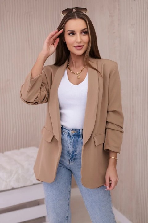 Marynarka z klapami elegancka camelowa Marynarka z klapami elegancka camelowa