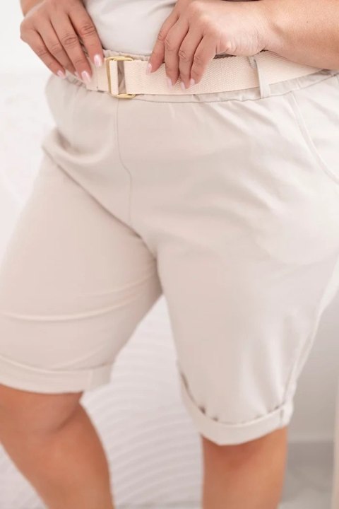 Spodenki damskie bawełniane Plus Size z paskiem beżowe Spodenki damskie bawełniane Plus Size z paskiem beżowe