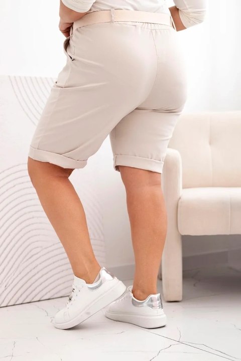 Spodenki damskie bawełniane Plus Size z paskiem beżowe Spodenki damskie bawełniane Plus Size z paskiem beżowe