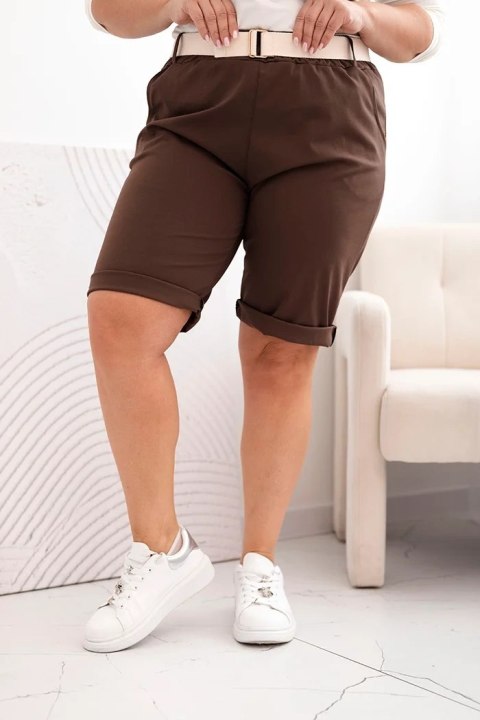 Spodenki damskie bawełniane Plus Size z paskiem brązowe Spodenki damskie bawełniane Plus Size z paskiem brązowe
