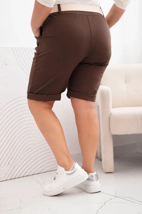 Spodenki damskie bawełniane Plus Size z paskiem brązowe Spodenki damskie bawełniane Plus Size z paskiem brązowe
