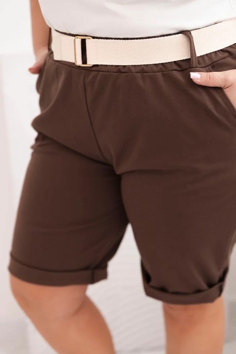 Spodenki damskie bawełniane Plus Size z paskiem brązowe Spodenki damskie bawełniane Plus Size z paskiem brązowe