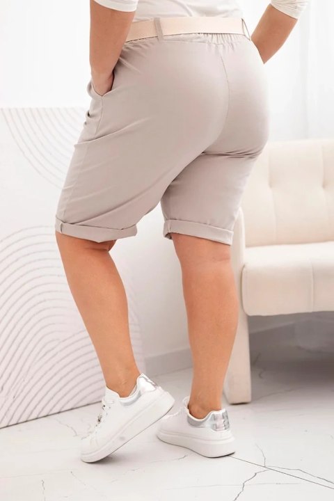 Spodenki damskie bawełniane Plus Size z paskiem ciemno beżowe Spodenki damskie bawełniane Plus Size z paskiem ciemno beżowe