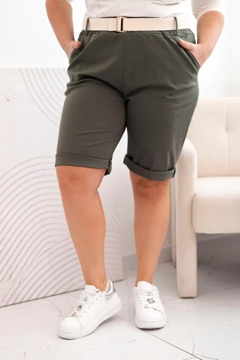 Spodenki damskie bawełniane Plus Size z paskiem khaki Spodenki damskie bawełniane Plus Size z paskiem khaki