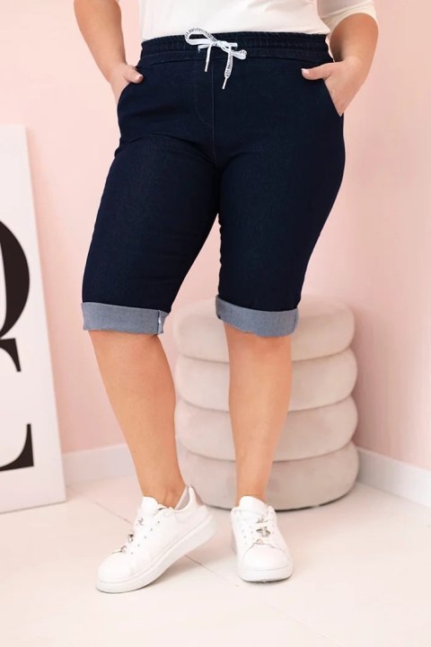Spodenki damskie bawełniane Plus Size z wiązaniem ciemno jeansowe Spodenki damskie bawełniane Plus Size z wiązaniem ciemno jeansowe