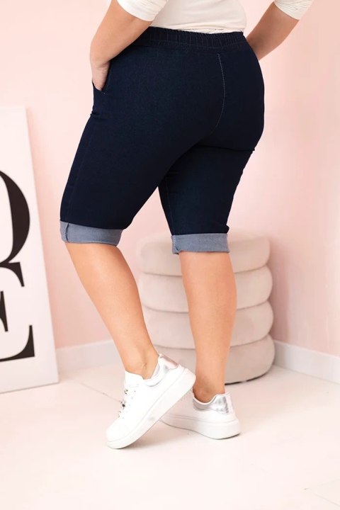 Spodenki damskie bawełniane Plus Size z wiązaniem ciemno jeansowe Spodenki damskie bawełniane Plus Size z wiązaniem ciemno jeansowe