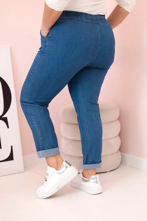 Spodnie damskie bawełniane Plus Size z elastyczną talią i wiązaniem ciemno jeansowe Spodnie damskie bawełniane Plus Size z elastyczną talią i wiązaniem ciemno jeansowe