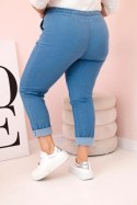 Spodnie damskie bawełniane Plus Size z elastyczną talią i wiązaniem jasno jeansowe