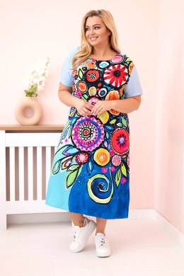 Sukienka damska Plus Size z wiskozy z kolorowym nadrukiem niebieska