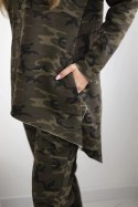 Komplet damski z kapturem i printem moro khaki + zielony
