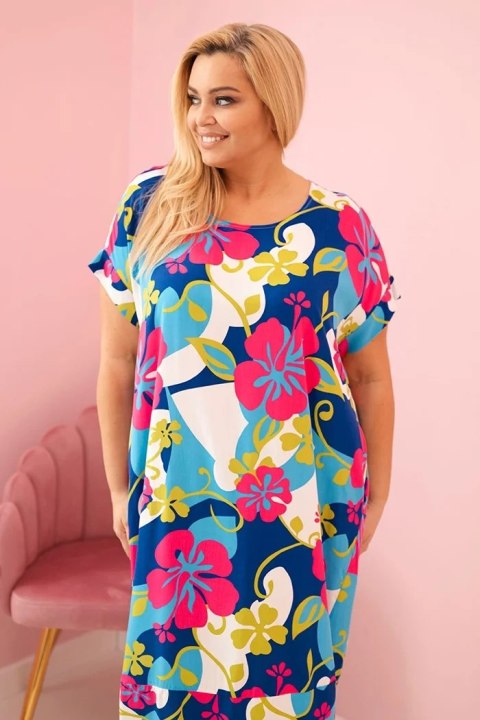Sukienka damska Plus Size wiskozowa z kwiatowym wzorem fuksja Sukienka damska Plus Size wiskozowa z kwiatowym wzorem fuksja