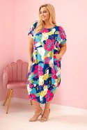 Sukienka damska Plus Size wiskozowa z kwiatowym wzorem fuksja