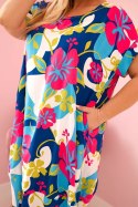 Sukienka damska Plus Size wiskozowa z kwiatowym wzorem fuksja
