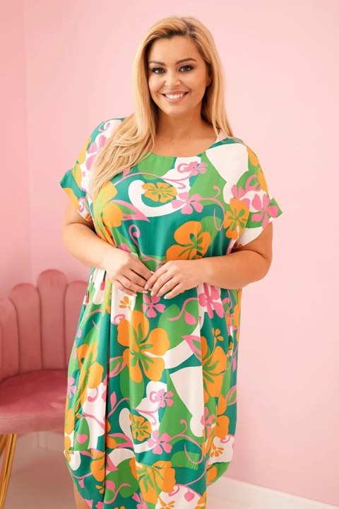Sukienka damska Plus Size wiskozowa z kwiatowym wzorem pomarańczowa Sukienka damska Plus Size wiskozowa z kwiatowym wzorem pomarańczowa