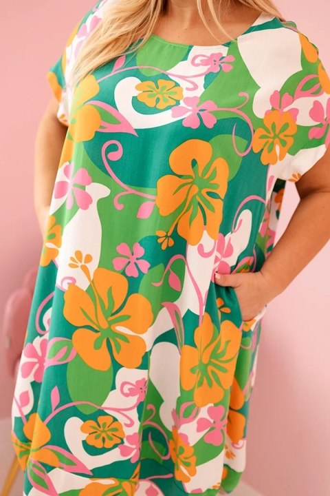 Sukienka damska Plus Size wiskozowa z kwiatowym wzorem pomarańczowa Sukienka damska Plus Size wiskozowa z kwiatowym wzorem pomarańczowa
