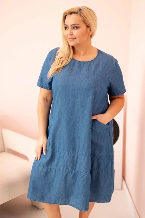 Sukienka damska Plus Size z krótkim rękawem i kieszeniami jeansowa Sukienka damska Plus Size z krótkim rękawem i kieszeniami jeansowa