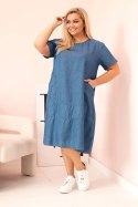 Sukienka damska Plus Size z krótkim rękawem i kieszeniami jeansowa