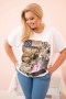 Bluzka damska bawełniana Plus Size z kolorowym nadrukiem biały + granatowy