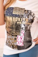Bluzka damska bawełniana Plus Size z kolorowym nadrukiem biały + granatowy
