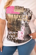 Bluzka damska bawełniana Plus Size z kolorowym nadrukiem biały + różowy
