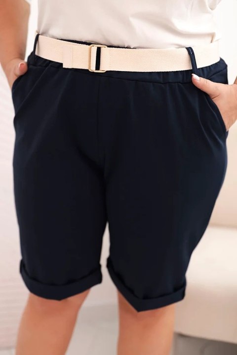 Spodenki damskie bawełniane Plus Size z paskiem granatowe Spodenki damskie bawełniane Plus Size z paskiem granatowe