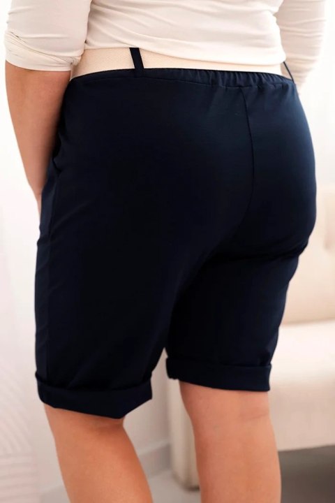 Spodenki damskie bawełniane Plus Size z paskiem granatowe Spodenki damskie bawełniane Plus Size z paskiem granatowe