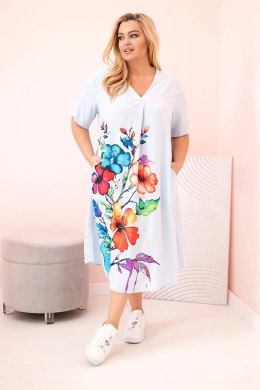 Sukienka damska Plus Size z wiskozy z kwiatowym nadrukiem biała