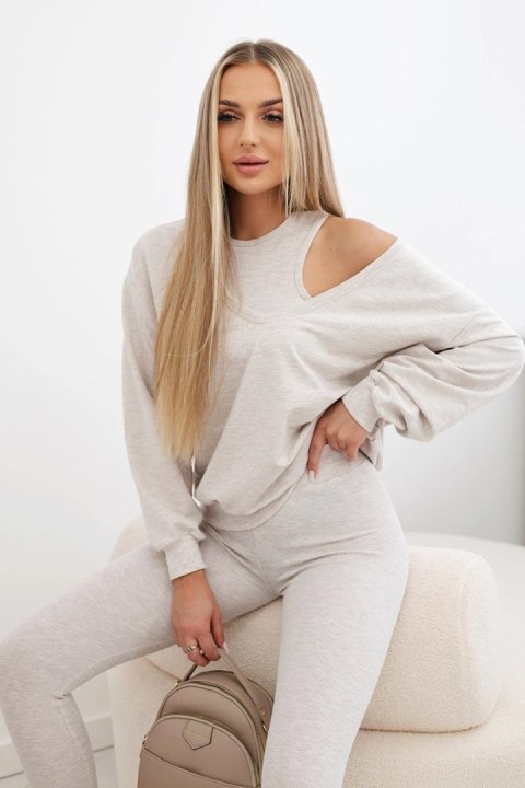 Komplet 3-częściowy bluza + top + legginsy beżowy melanż Komplet 3-częściowy bluza + top + legginsy beżowy melanż