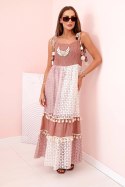 Sukienka damska boho na ramiączkach camelowa